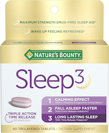 Sleep3 — Nature's Bounty Sleep3 Melatonin 10mg, Maximum Strength 100% Drug Free Sleep Aid, Dietary Supplement, L-Theanine & Nighttime Herbal Blend Time Release Technology, 60 Tri-Layered Tablets